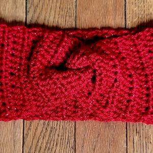 Crochet red sparkle ear warmers